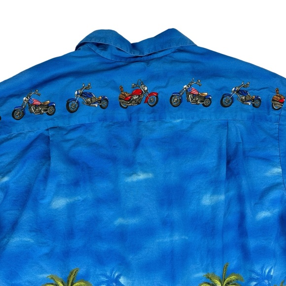 KY'S Vintage Shirt Mens 2XL Blue Hawaiian‎ Motorcycle Beach Palms Tiki Aloha USA - Picture 9 of 12